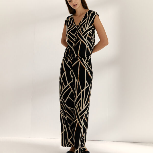 Pantalón lino negro estampado Paz Torras