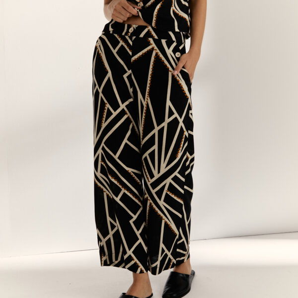 Pantalón lino negro estampado Paz Torras - Imagen 2