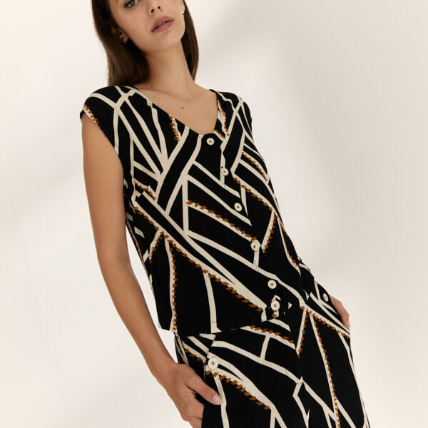 Pantalón lino negro estampado Paz Torras - Imagen 4